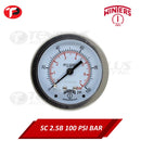 Winters Pressure Gauge 2.5" Stainless Case Brass Socket 0-100 PSI/ 7 BAR 1/4 Center Back Connection Liquid Filled