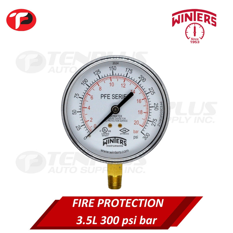 Winters Sprinkler Gauge 3.5" Black Plastic Brass Socket 0-300 PSI/ 20 BAR 1/4 Bottom Connection