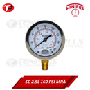 Winters Pressure Gauge 2.5" Stainless Case Brass Socket 0-160 PSI/ 1.1 MPA 1/4 Bottom Connection Liquid Filled