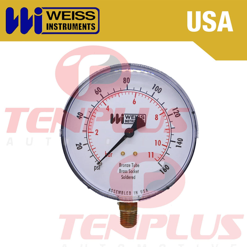 Weiss Pressure Gauge 4.0" Black Metal Case Brass Socket 0-160 PSI/ 11 BAR 1/4 Bottom Connection