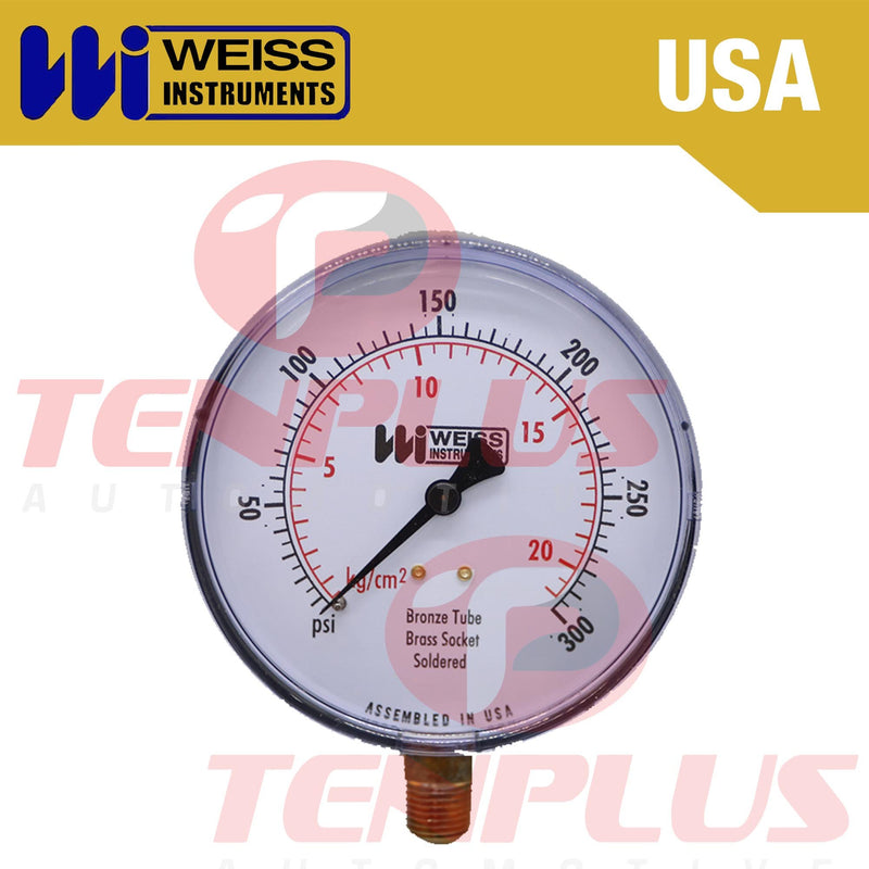 Weiss Pressure Gauge 4.0" Black Metal Case Brass Socket 0-200 PSI/ 20 KGCM2 1/4 Bottom Connection